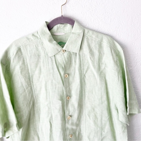 Tommy Bahama Shirt Men's Large 100% Linen Green Button Down Resortwear Tropical - Picture 3 of 10